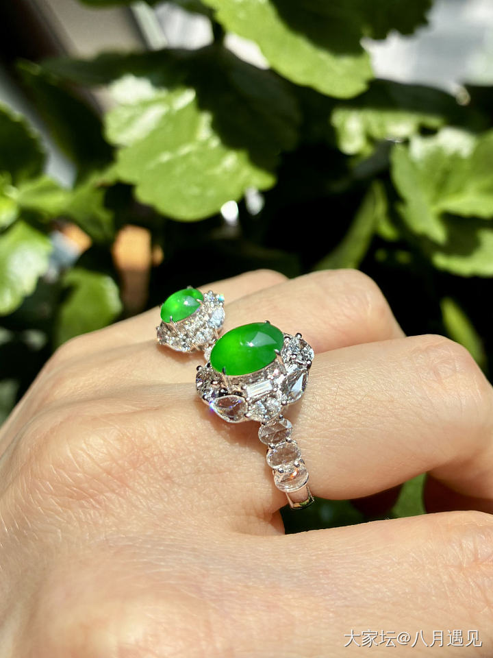 三枚小万的有种有色的绿蛋面戒指💍_翡翠