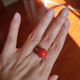 重金镶钻大红珊瑚珠戒指