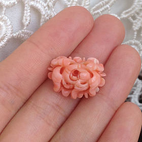 莫莫珊瑚牡丹花雕件 桃粉色