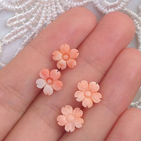 莫莫珊瑚雕刻件 樱花耳钉料