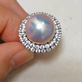 400元出大尺寸极光炫彩天然珍珠戒指