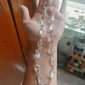 天然白水晶切面银项链
