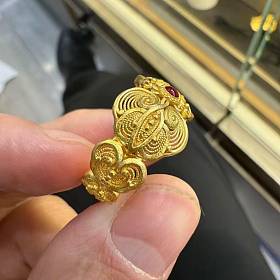 梦金园足金花丝珐琅戒指