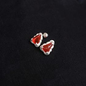 【亏出】纯银镶嵌火欧泊耳钉