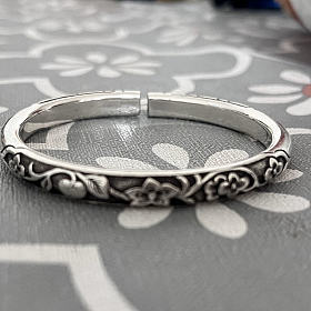 呈祥足银 窄喜福刻花 开口银手镯