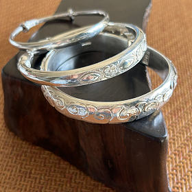 祥云手工银镯 长蒜泡珠足银手镯