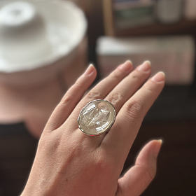 925银镀白金镶嵌全包裹晶中晶小高货戒指17.5码