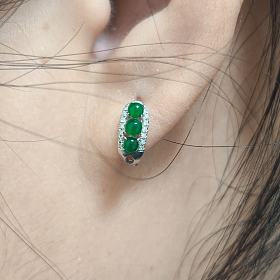 降价出18k金天然真钻缅甸翡翠阳绿耳扣