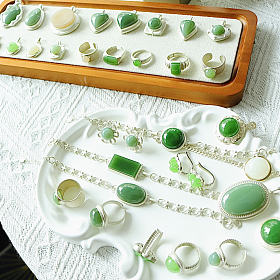 和田玉银镶戒指 蛋面 手链 耳钉