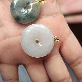 天然缅甸A货翡翠18k金平安扣