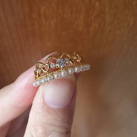 52折包顺丰全新全套六福珠宝18K钻石珍珠戒指