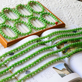 俄碧玉浅粉绿猫眼单圈手串项链9.9mm