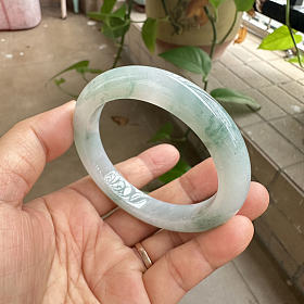 放漏-冰糯种飘花翡翠手镯56mm