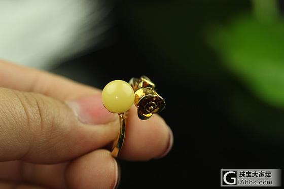 金玫瑰蜜蜡戒指  琥珀梦工场出品 活口女戒 不掉色 不掉珠_琥珀蜜蜡戒指