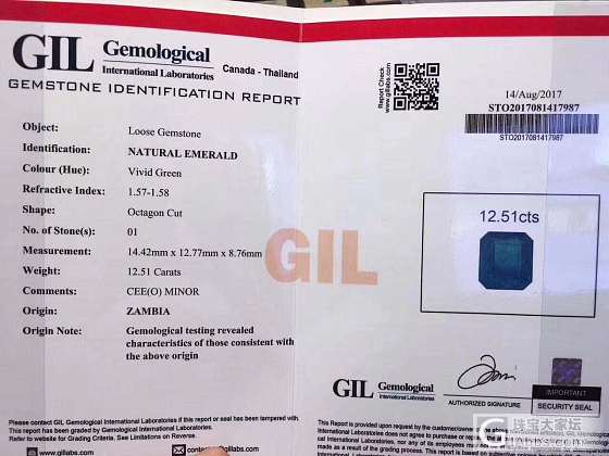 12.51克拉多的祖母绿 vivid级颜色 一步到位的收藏 微油 GIL_祖母绿刻面宝石