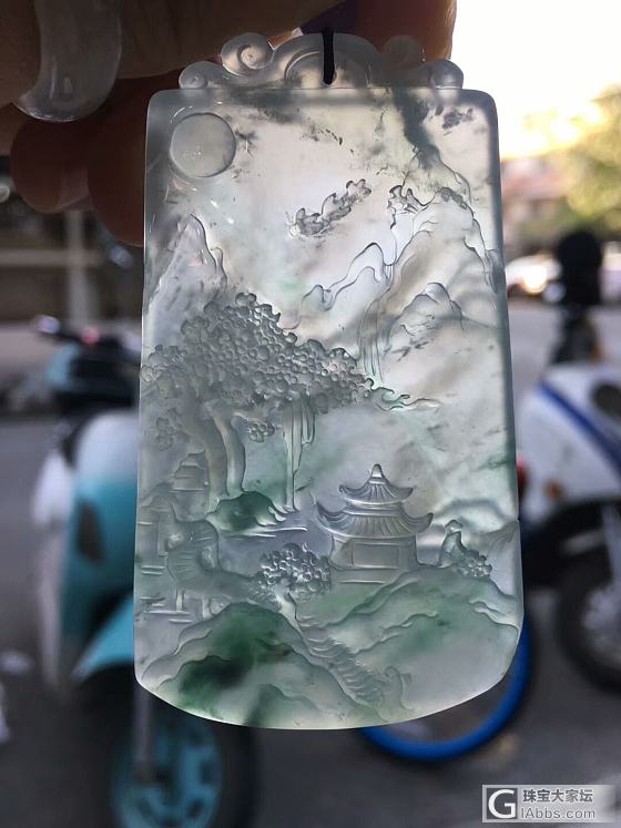 冰飘花山水牌，你能想出和哪首诗的意境来😊_牌子挂件翡翠