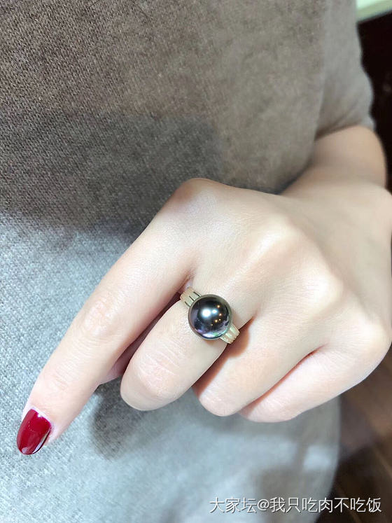 大溪地黑珍珠戒指💍正圆无暇_珍珠戒指