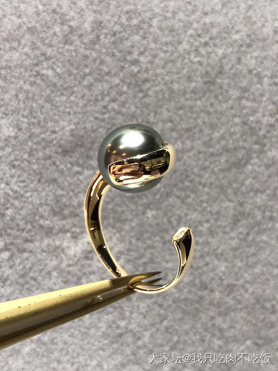 大溪地黑珍珠戒指💍正圆无暇_珍珠戒指