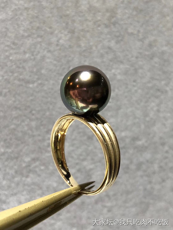 大溪地黑珍珠戒指💍正圆无暇_珍珠戒指