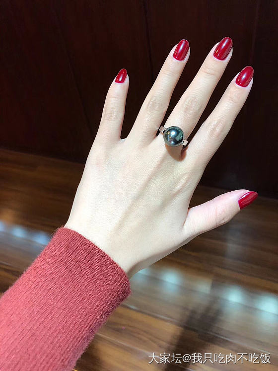 大溪地黑珍珠戒指💍正圆无暇_珍珠戒指