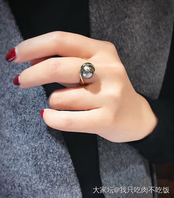 大溪地黑珍珠戒指💍正圆无暇_珍珠戒指