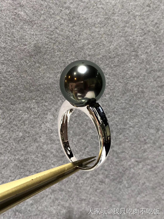大溪地黑珍珠戒指💍正圆无暇_珍珠戒指