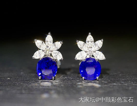 ##中颐旗舰天然皇家蓝蓝宝石耳钉##  3.96ct_耳钉蓝宝石