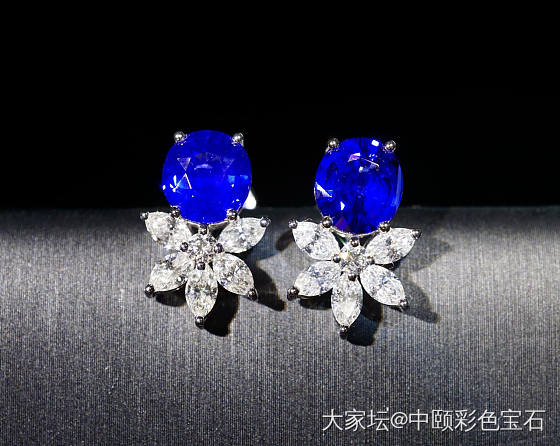 ##中颐旗舰天然皇家蓝蓝宝石耳钉##  3.96ct_耳钉蓝宝石