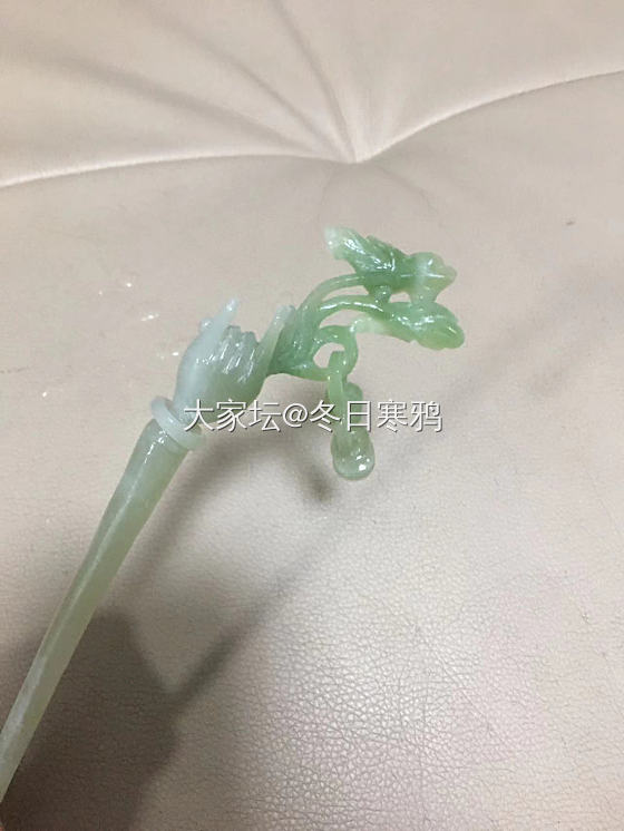 手持花叶游环花篮碧玉步摇_头饰和田玉