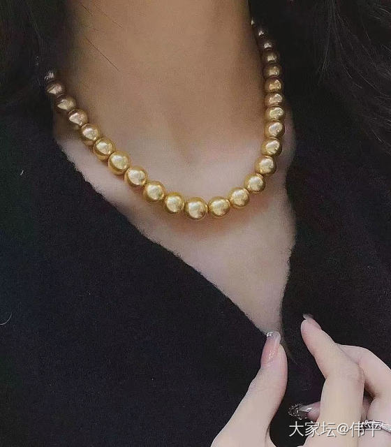 盛装出席只为遇见你！南洋金珠项链耀眼无比浓郁深金金珠项链  10.5-13mm_珍珠