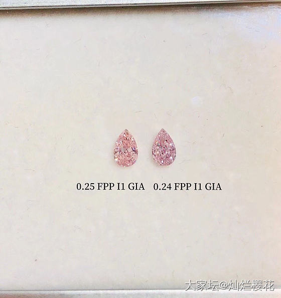 水滴粉钻配对 GIA证书
肉眼干净 樱花粉 很仙的颜色
一对能配上，很难得_异形钻彩钻