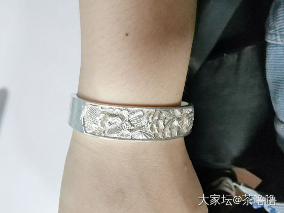魏紫牡丹花银手镯 平板轨道 手工錾刻铲花 纯银手镯_匠人银