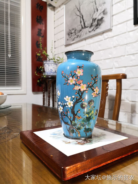 银胎景泰蓝画珐琅瓶——《冬梅与秋菊》_收藏