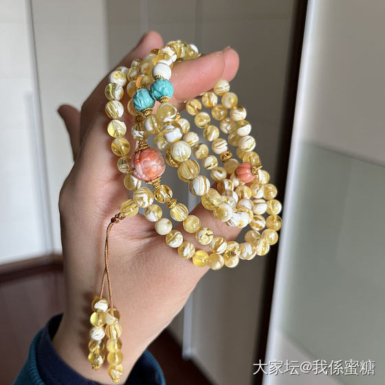 ｜星辰大海 追光逐月｜金瓷白蜜蜡妖花拉丝荧光珠珠_琥珀蜜蜡