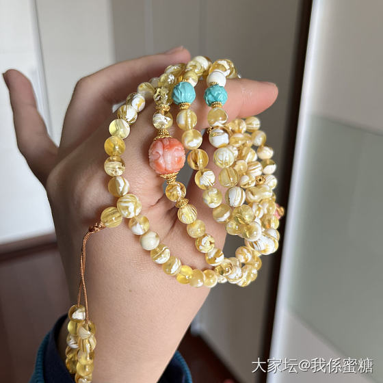｜星辰大海 追光逐月｜金瓷白蜜蜡妖花拉丝荧光珠珠_琥珀蜜蜡