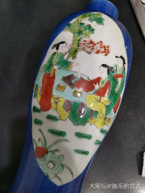康熙年洒蓝釉二开光西厢记故事瓶_收藏