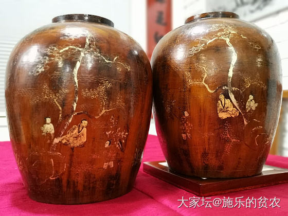 康熙年朱漆描金人物故事对罐_收藏