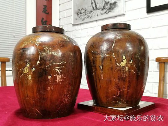 康熙年朱漆描金人物故事对罐_收藏
