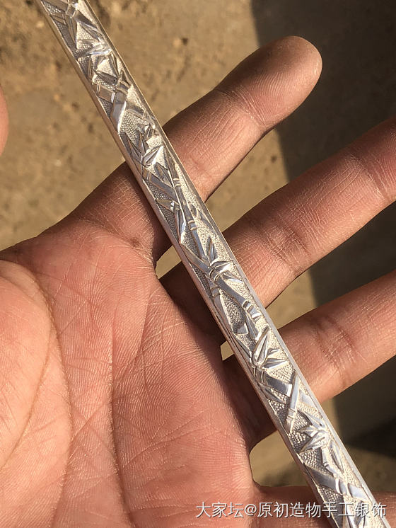 手工浮雕银手镯半成品_银