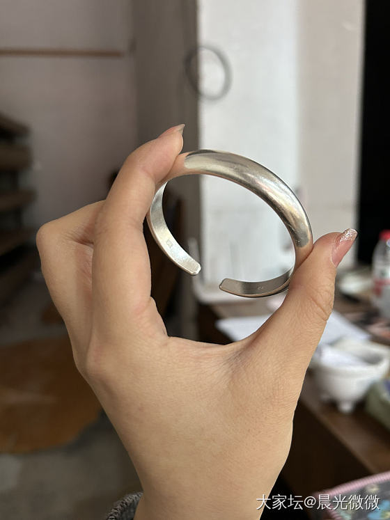 星期日弦月，没有锤纹的弦月_手镯银