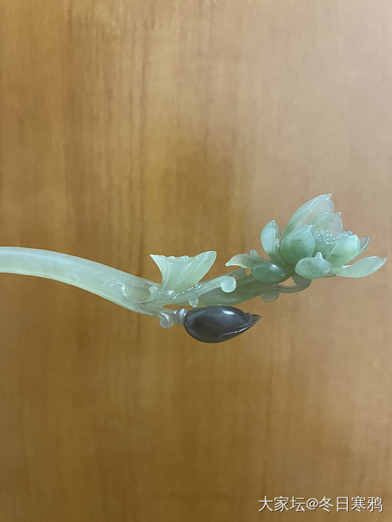 翠青烟紫荷花簪_簪子和田玉