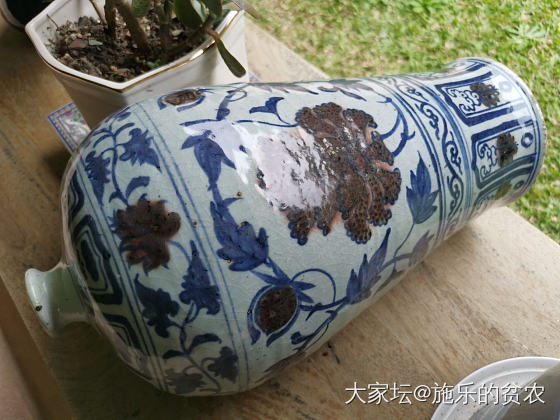 元初，青花釉里红缠枝花卉梅瓶_收藏