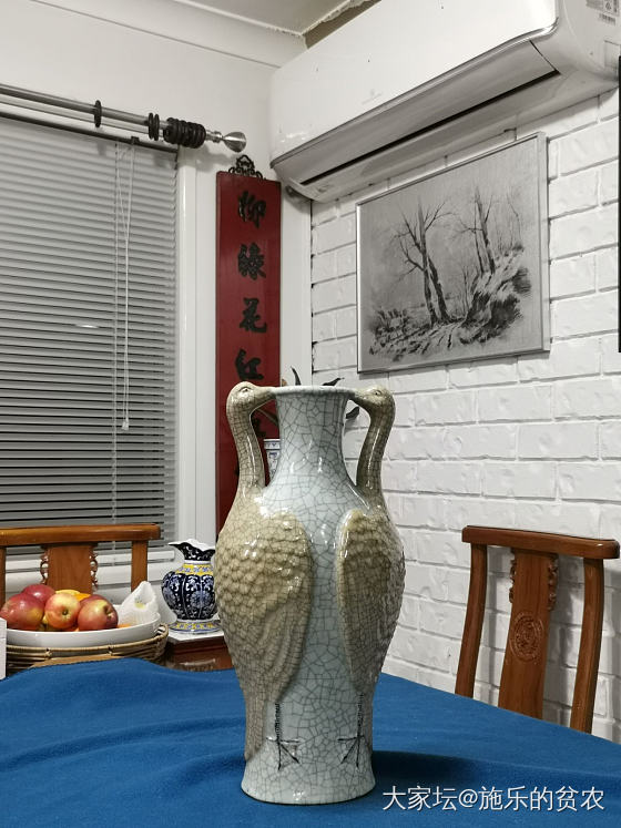 “洪武年制”，哥釉双鹤铺耳扁瓶_收藏