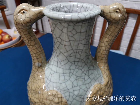 “洪武年制”，哥釉双鹤铺耳扁瓶_收藏