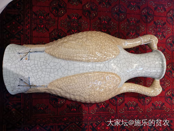 “洪武年制”，哥釉双鹤铺耳扁瓶_收藏
