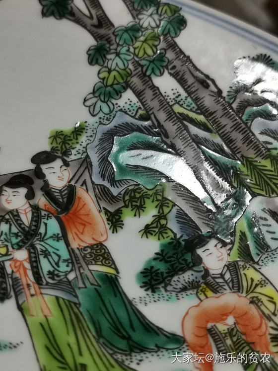 康熙五彩人物花卉高足盘_收藏