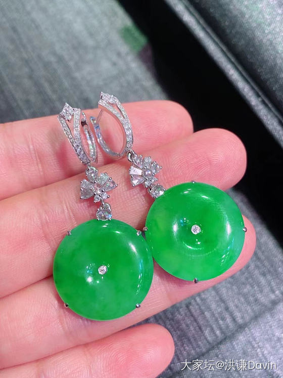 🍀翡翠精品  豪华镶满色平安扣耳坠 裸石尺寸20.8-6.5完美水润细腻(W2_翡翠