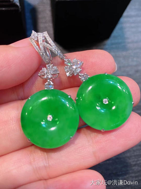 🍀翡翠精品  豪华镶满色平安扣耳坠 裸石尺寸20.8-6.5完美水润细腻(W2_翡翠