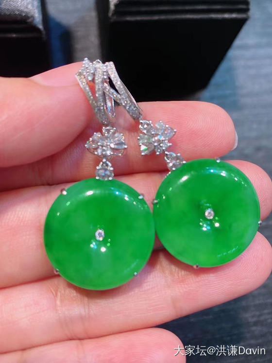 🍀翡翠精品  豪华镶满色平安扣耳坠 裸石尺寸20.8-6.5完美水润细腻(W2_翡翠