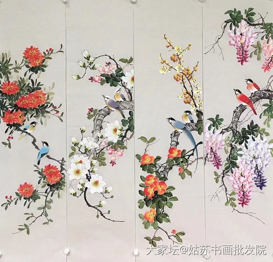 纯手绘，工笔花鸟四条屏
34x138cm（4幅）_收藏